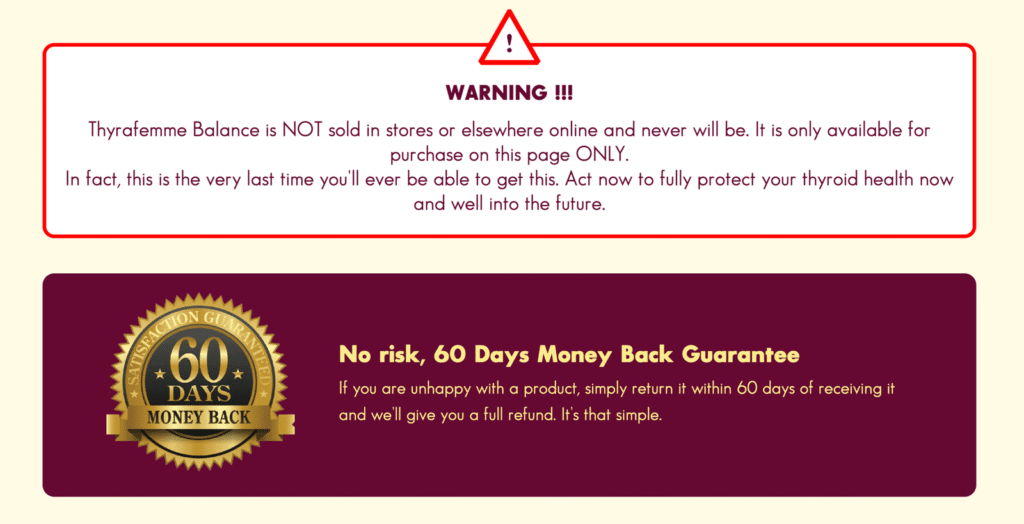 product warning and 60 days guarantee image